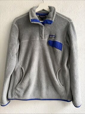 Patagonia Light Gray Fleece Zip-Up with Blue Trim